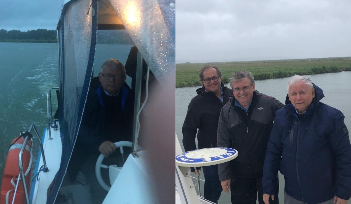 Jarosław Kaczyński wypoczywa na łódce. "Dokonał inspekcji swojej wyspy i swojego stada"