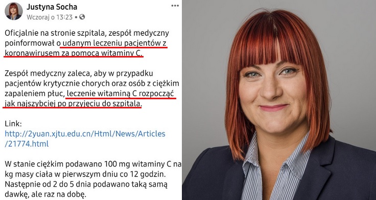 Justyna Socha o "leku" na koronawirusa, znowu witamina C