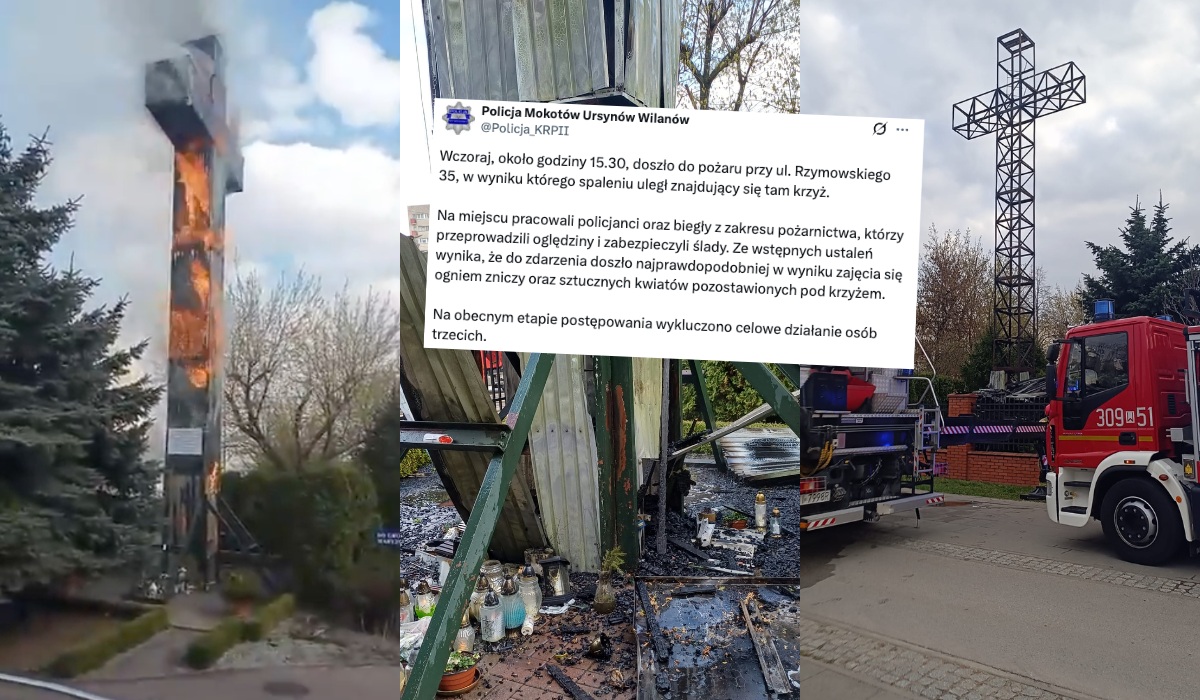 Warszawa: pożar słynnego krzyża spowodowały prawdopodobnie znicze wiernych
