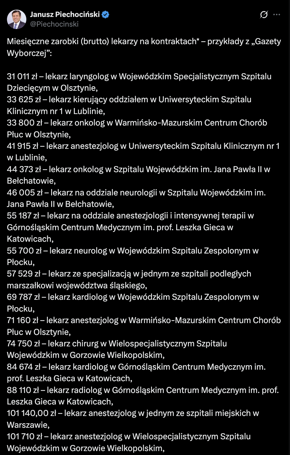 Miesięczne zarobki lekarzy