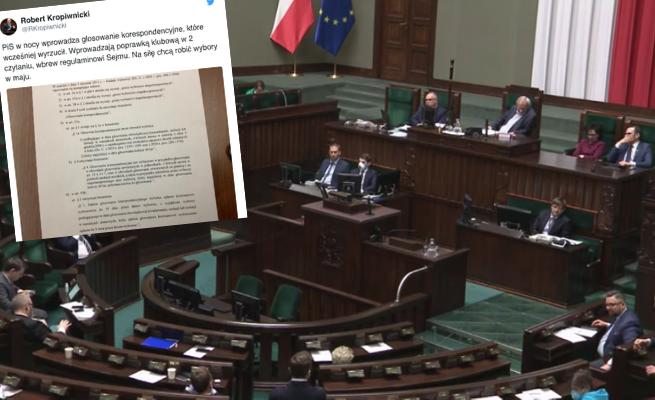 PiS w nocy zmienił kodeks wyborczy: głosowanie korespondencyjne dla osób w izolacji i po 60. roku życia