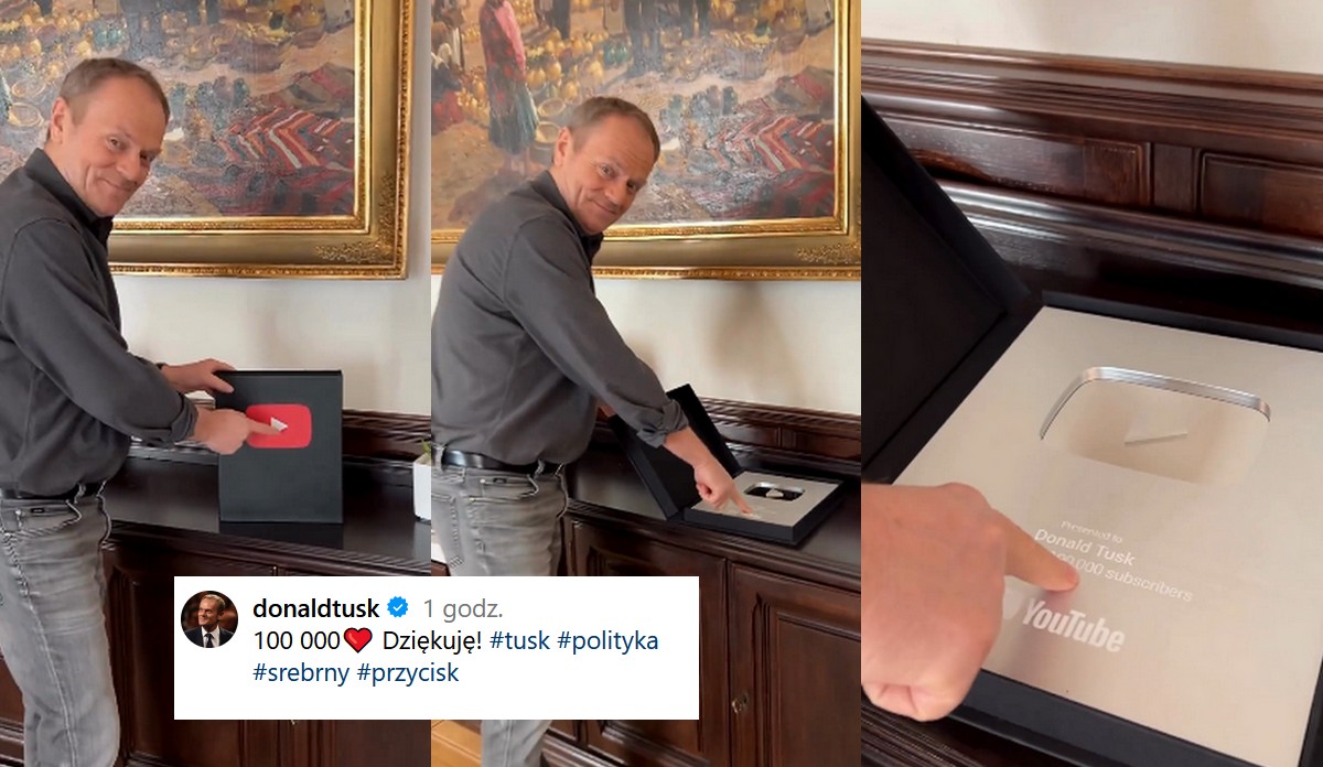 Donald Tusk chwali się odznaką z YouTube, przekroczył 100 000 obserwujących na kanale