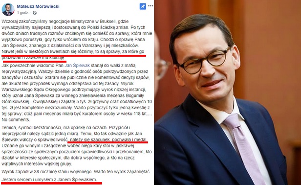 Morawiecki broni Śpiewaka: należy mu się szacunek, pochwała i medal. Jestem z nim sercem
