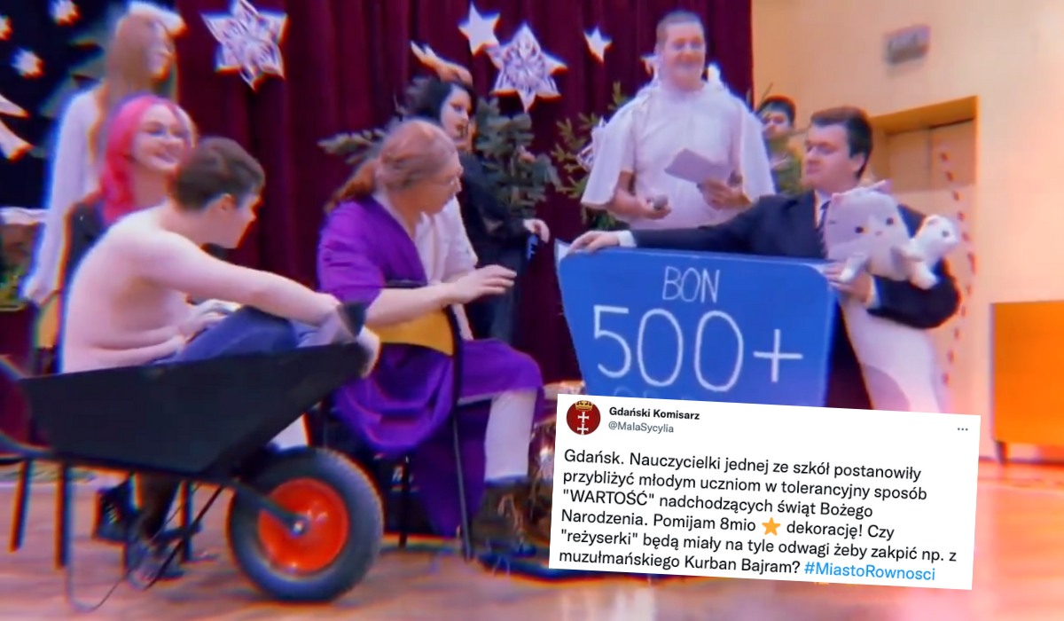 Gdańsk: szkoła tłumaczy się z politycznych jasełek, w których był Jezus w taczce i 500+, oskarżają prawicowe media o hejt