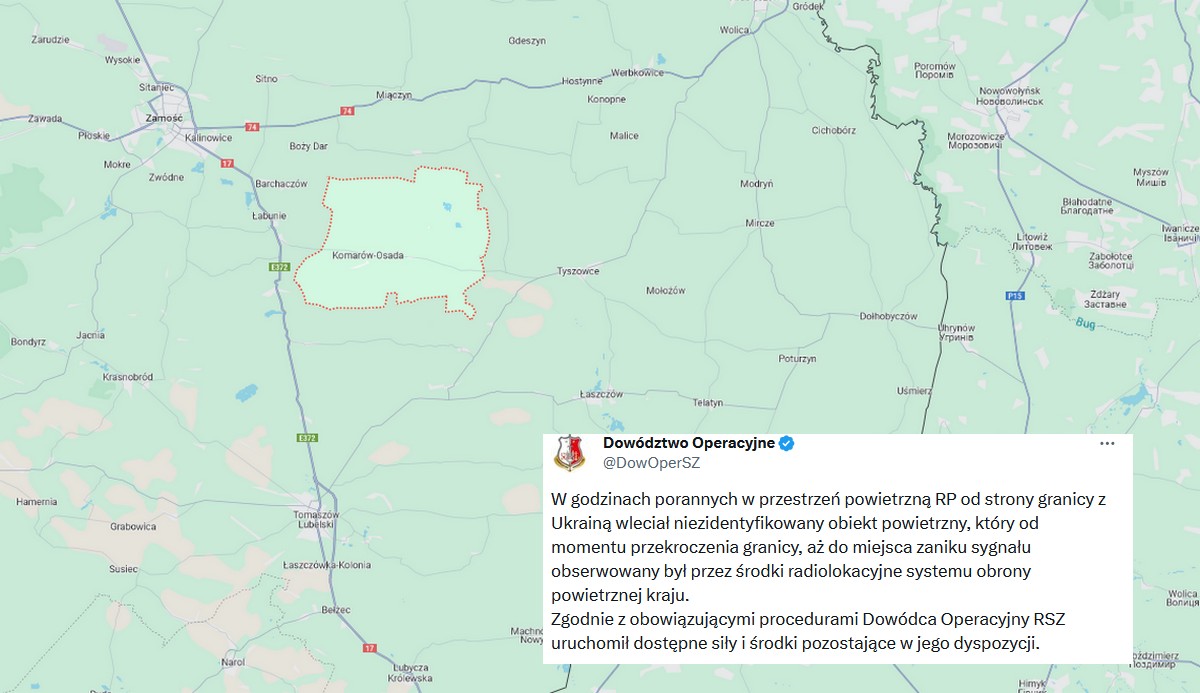 Są wieści o kolejnym "obiekcie", który przyleciał ze strony Ukrainy i spadł w Polsce