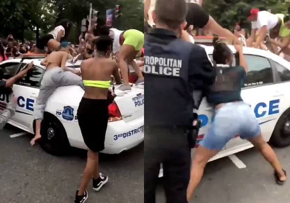 Twerkujące lesbijki weszły na radiowóz podczas parady w Waszyngtonie