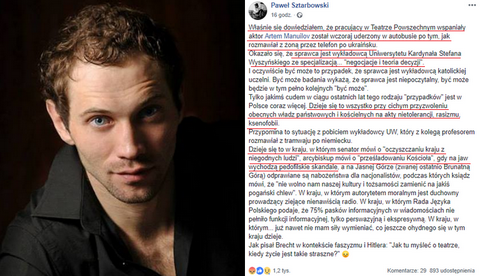 Aktor Teatru Powszechnego pobity w autobusie przez wykładowcę UKSW