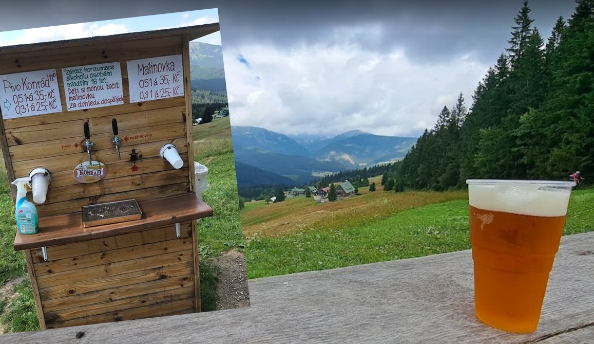 Czechy w swojej części Karkonoszy ustawiły budkę z piwem, cieszy się wielkim powodzeniem
