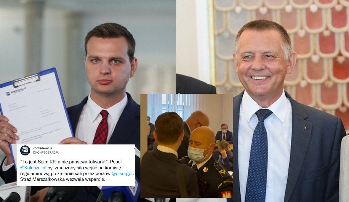 Poseł Konfederacji przeprowadził szturm na komisję sejmową, aby obronić Banasia własną piersią