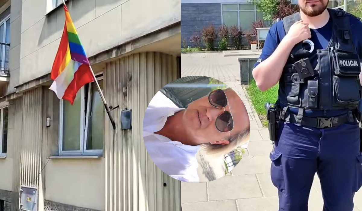 Jakimowicz nakręcił film, jak walczy z wywieszoną tęczową flagą, kazał policjantom ją zdjąć, ale go olali