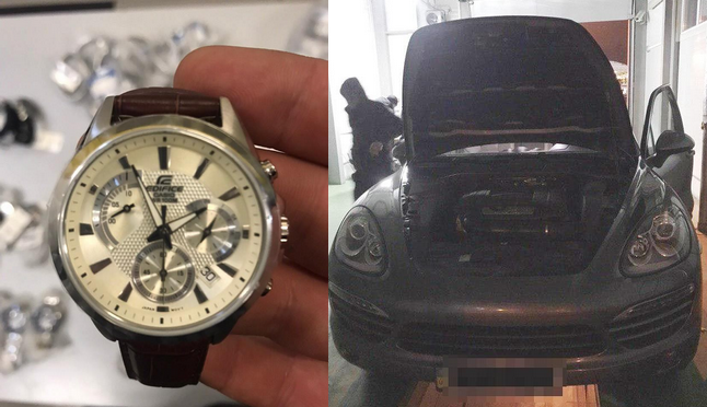 Celnicy na polskiej granicy pod maską porsche odkryli 567 zegarków
