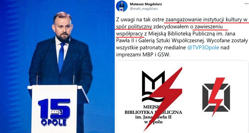 TVP 3 Opole zawiesiło współpracę z instytucjami, które poparły Strajk Kobiet, łącznie z biblioteką im. Jana Pawła II