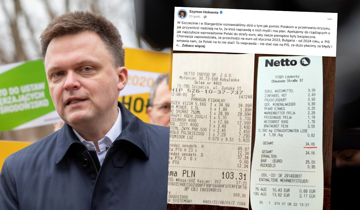 Szymon Hołownia pokazał paragony z Polski i Niemiec, czym wywołał dyskusję o wejściu do strefy euro
