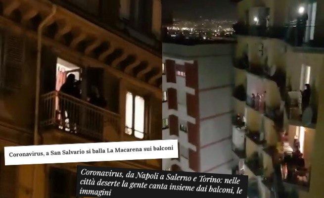 Włosi w czasie kwarantanny na blokowiskach wieczorami śpiewają z balkonów