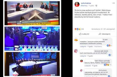 W studiach wyborczych TVN, TVP i Polsatu ani jednej kobiety. "Trzeba mieć ptaszka, by komentować wybory"