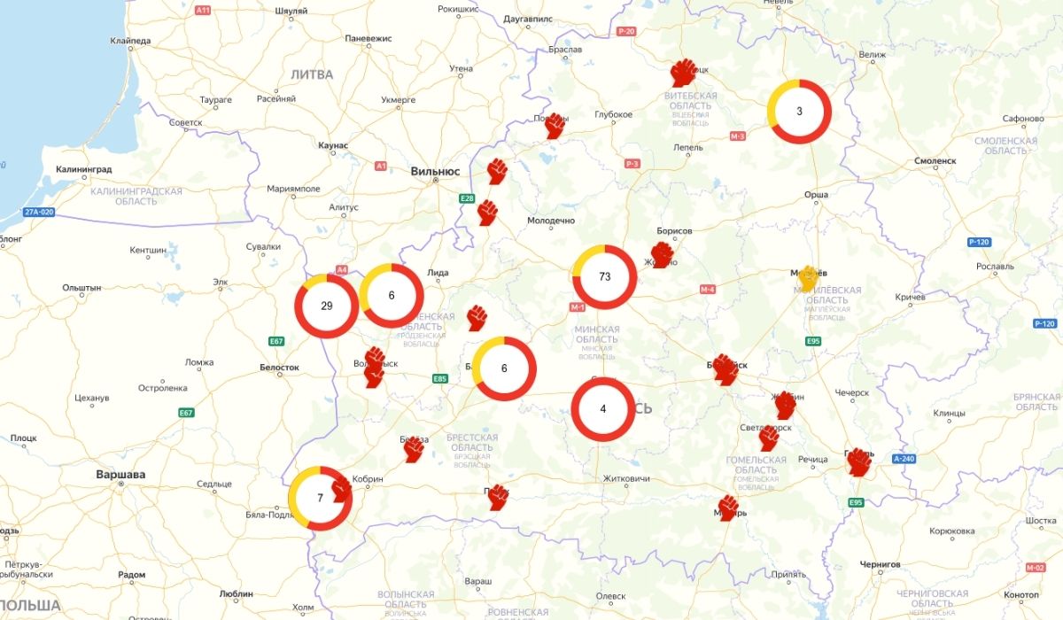 Kadr dnia: powstała mapa strajków na Białorusi, protestują 144 zakłady