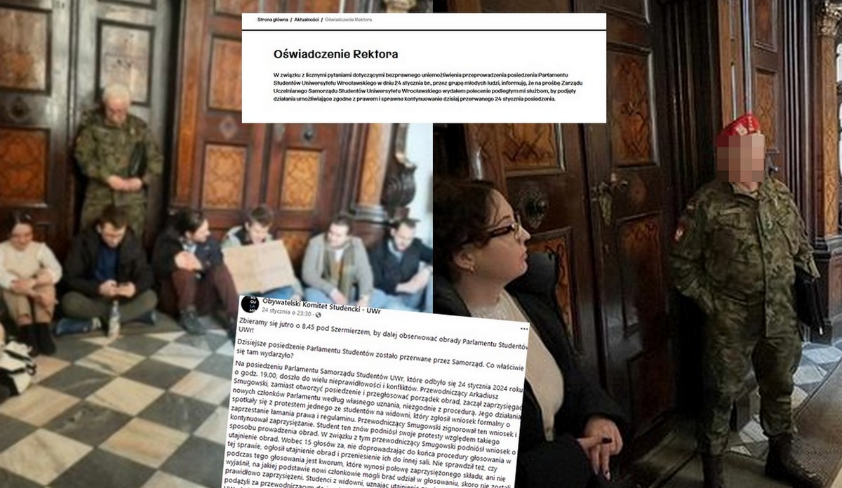 Rektor odciął studentów UWr od posiedzeń parlamentu i postawił ochroniarza w mundurze pod drzwiami