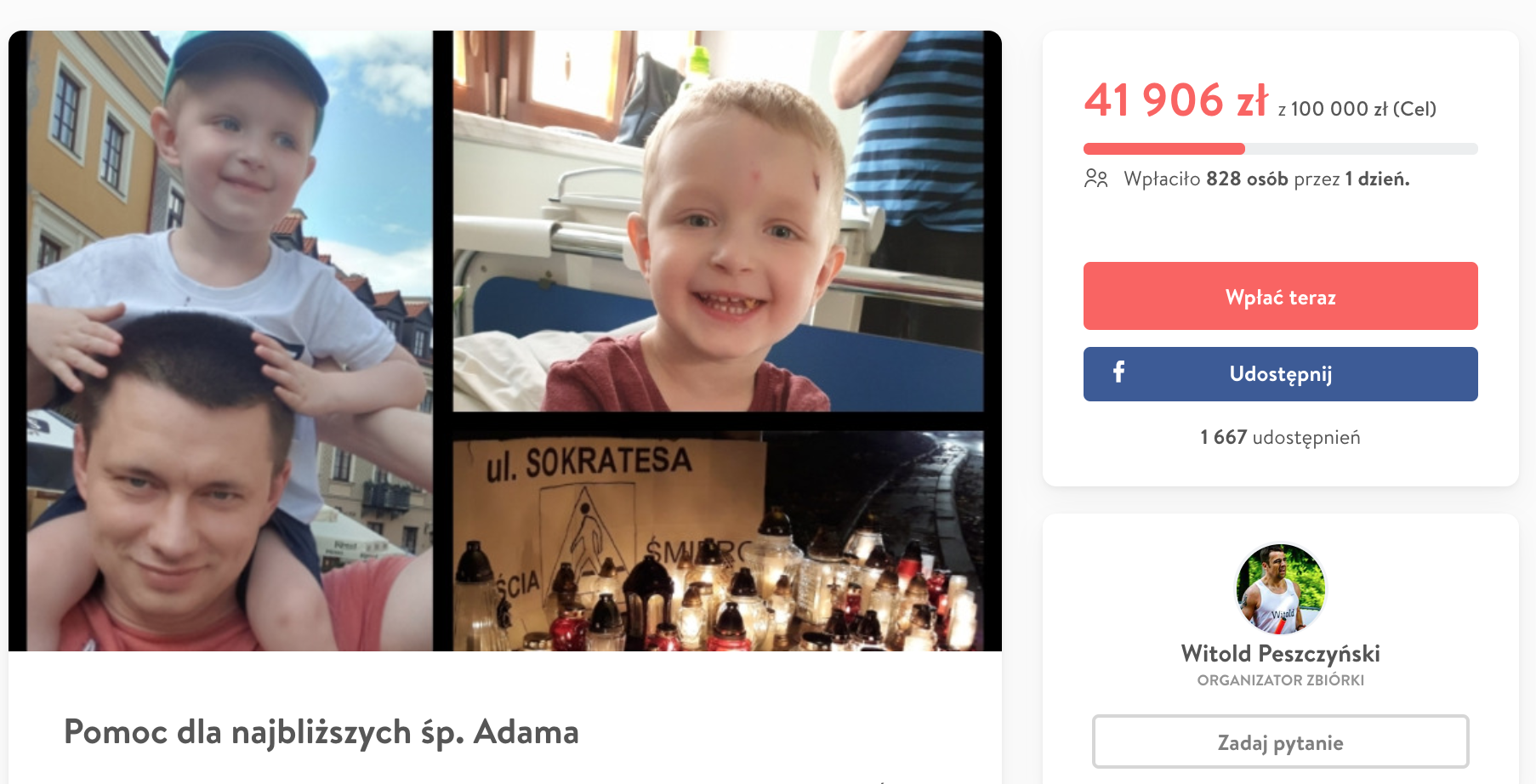 Trwa zbiórka pieniędzy dla rodziny 33-latka zabitego na pasach