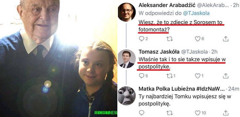 Poseł opublikował fejkowe zdjęcie Grety z Sorosem, ale nie widzi w tym nic złego