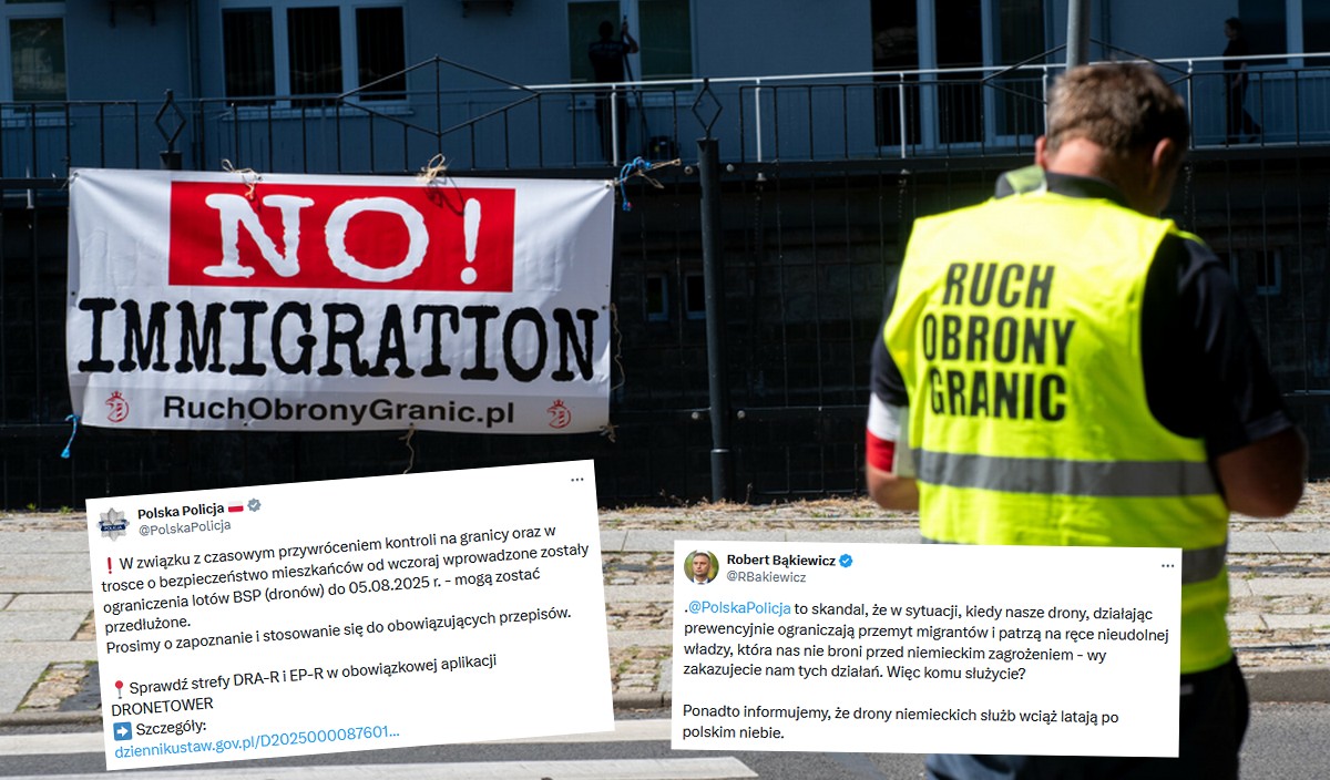 Bąkiewicz wściekły na zakaz używania dronów przy granicy, pyta policję "komu naprawdę służy"