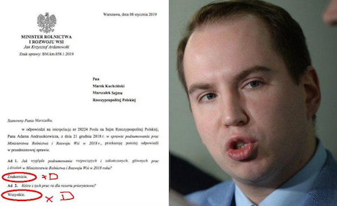 Zwięzła odpowiedź ministra rolnictwa na interpelację Andruszkiewicza