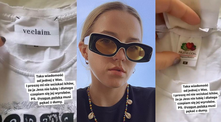 Jessica Mercedes sprzedaje za 200 złotych "uszyte w Polsce" koszulki Fruit of the Loom