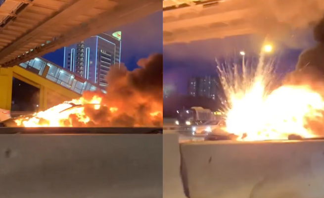 Tesla eksplodowała i spłonęła na drodze. Autopilot nie zauważył przeszkody