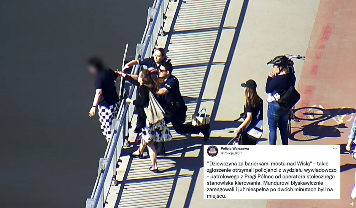 Warszawa: policja pokazała, jak uratowano 17-latkę, która chciała skoczyć z mostu