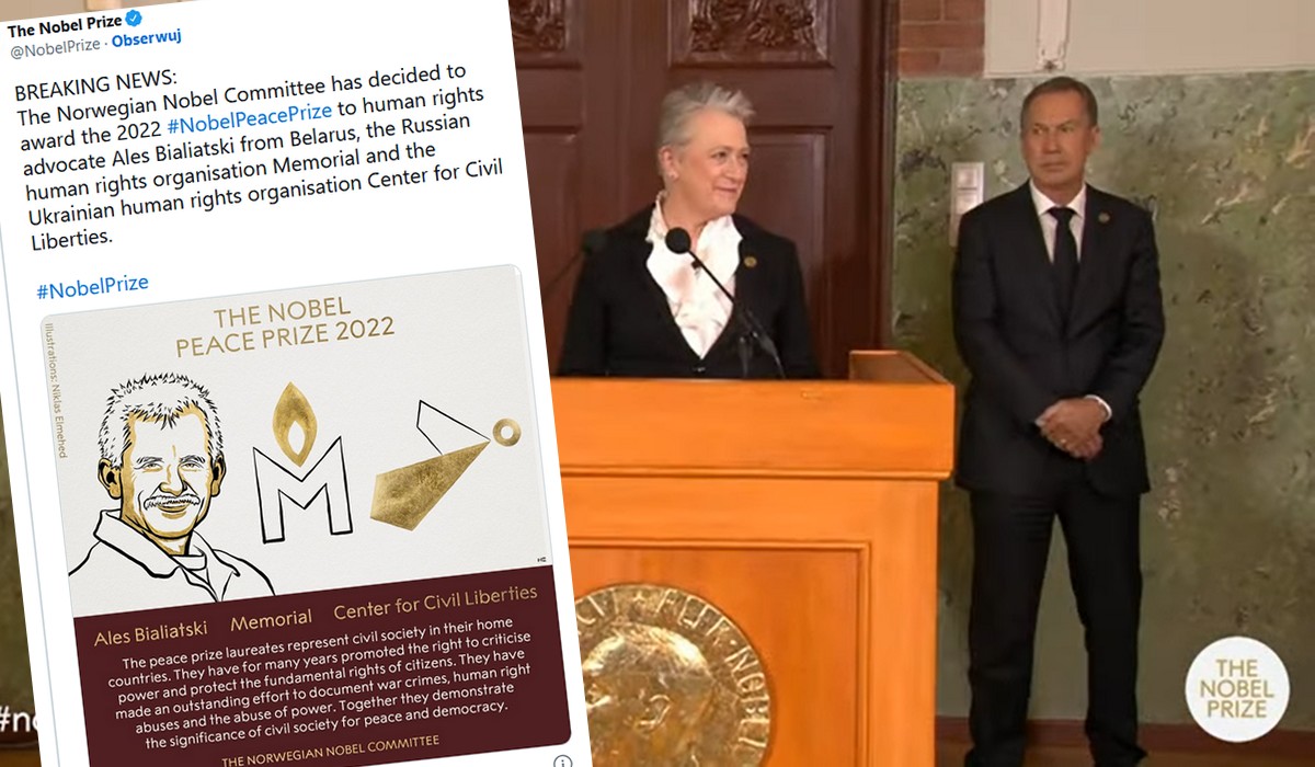 Potrójny Nobel: dla białoruskiego aktywisty, organizacji praw człowieka z Rosji i podobnej organizacji z Ukrainy
