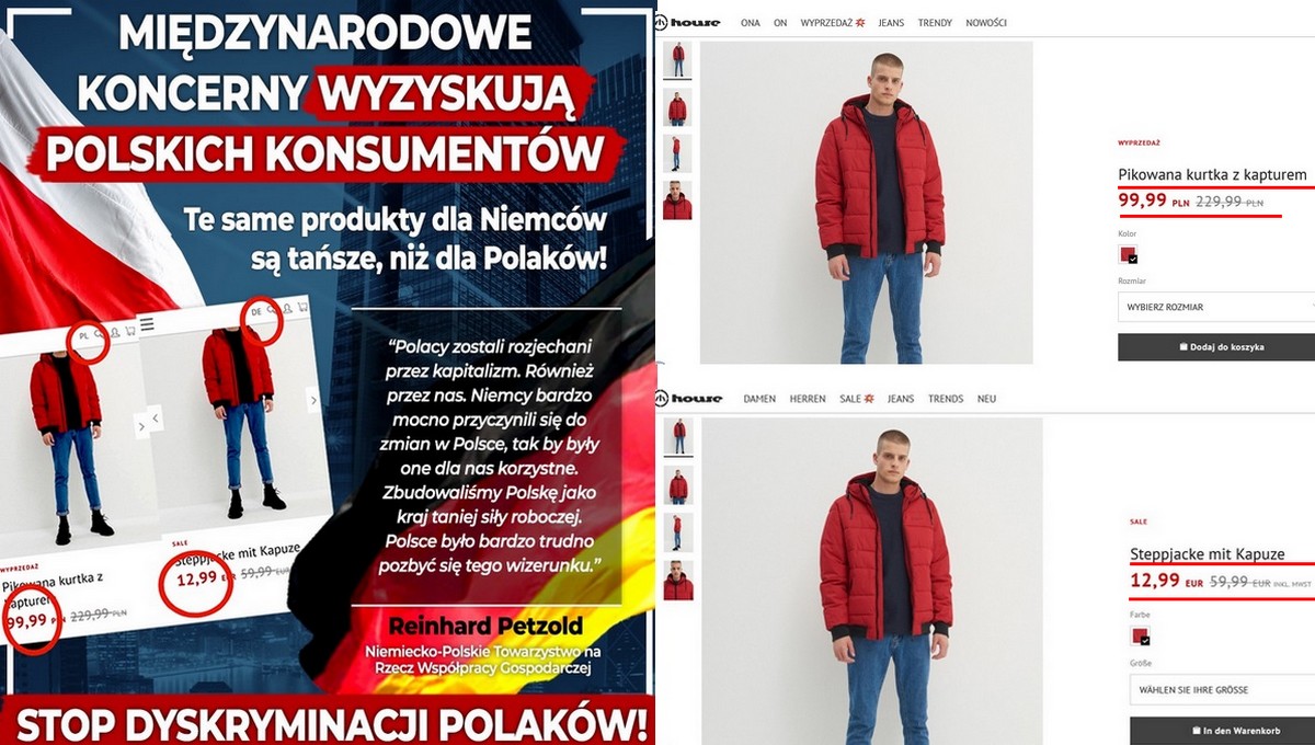 Ruch Narodowy tropi dyskryminację Polaków przez międzynarodowe koncerny na podstawie ceny kurtki polskiego sklepu House