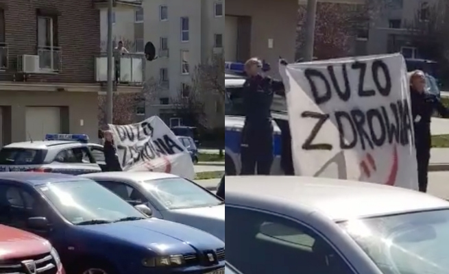 Kalisz: policjantki odśpiewały "sto lat" jubilatom na kwarantannie 