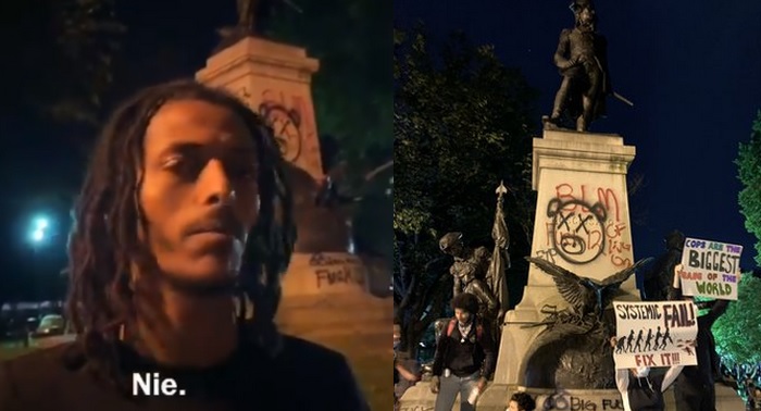 USA: polski dziennikarz dopytuje protestujących, dlaczego pomazano pomnik Kościuszki