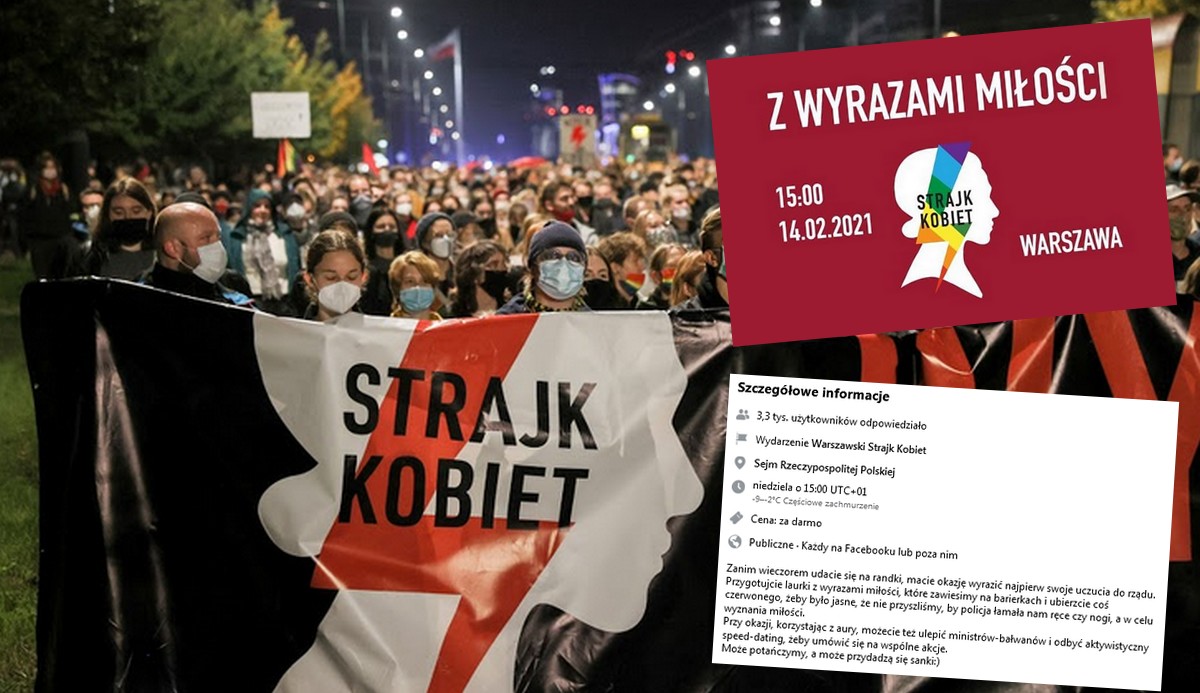Strajk Kobiet organizuje "Z wyrazami miłości" pod Sejmem w Walentynki