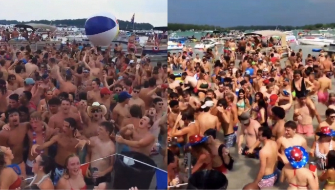 Tłumy nad jeziorem w Michigan: Amerykanie świętują 4 lipca bez maseczek