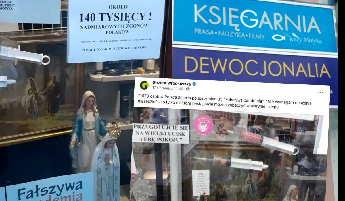 Kłodzko: sklep z artykułami religijnymi zrobił szurską wystawę o "sztucznej pandemii"