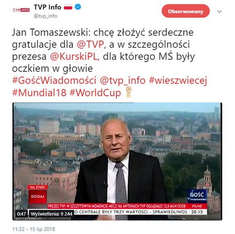 Tomaszewski: "Serdeczne gratulacje dla prezesa Kurskiego, dla którego MŚ były oczkiem w głowie"