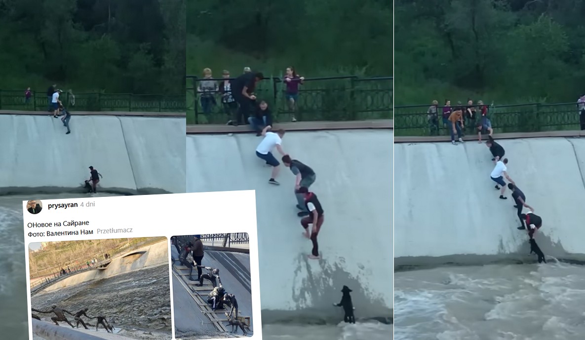 Kazachstan: panowie, którzy w łańcuchu życia uratowali pieska, doczekali się własnego pomnika