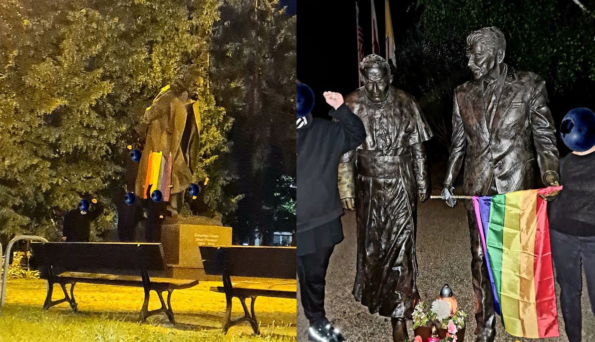 Gdańsk: na pomnikach brutalnie zawieszono tęczowe flagi