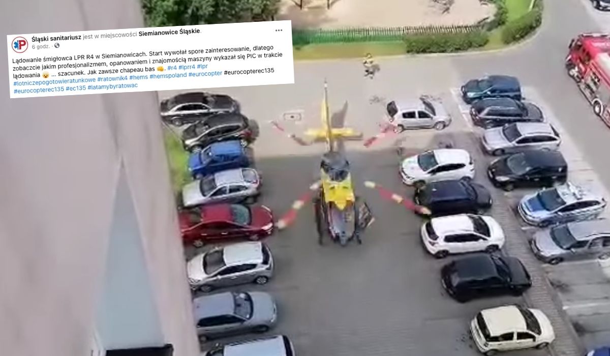 Siemianowice Śląskie: pilot śmigłowca ratunkowego zrobił popis umiejętności lądując na ciasnym parkingu