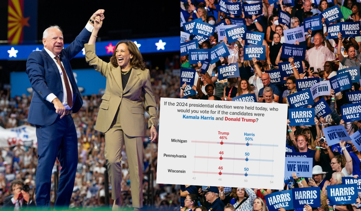 Kamala Harris rośnie w sondażach, w kluczowych wyborczo stanach wychodzi na prowadzenie