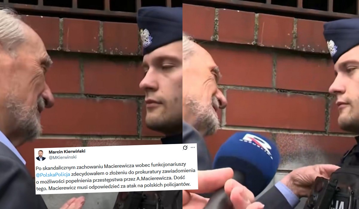 Poseł Macierewicz macał policjanta a później postanowił mu pogrozić sądem