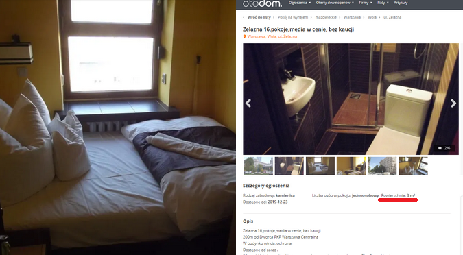 Warszawa: dwuosobowy pokój o powierzchni 5 m2 do wynajęcia za 1490 zł miesięcznie