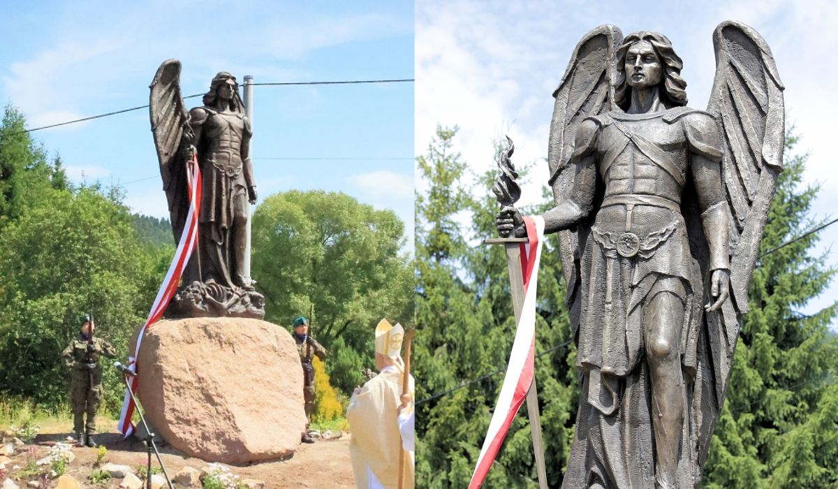 Bieszczady: w odpowiedzi na bałwochwalczą rzeźbę biesa powstała ogromna rzeźba Michała Archanioła