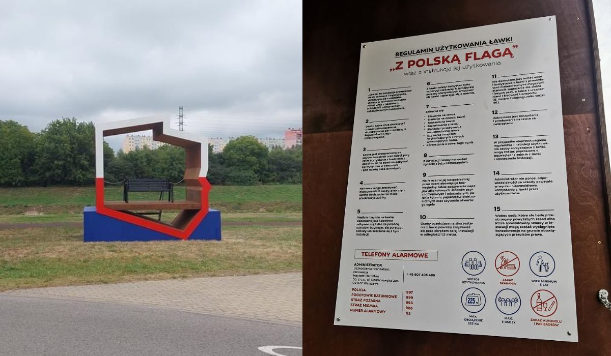 Kancelaria Premiera z jakiegoś powodu znowu zrobiła patriotyczne ławki, mają specjalną instrukcję siedzenia