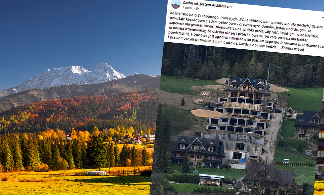 Kościelisko: powstaje perła patoarchitektury - kaskadowe domki na pochyłym terenie, jakby wyskoczył błąd Windowsa