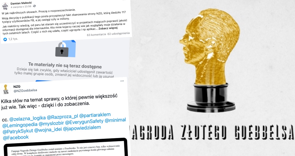 Profil "Nagroda Złotego Goebbelsa" usunięty z Facebooka, założyciel Żelaznej Logiki ogłasza mobilizację i warsztaty