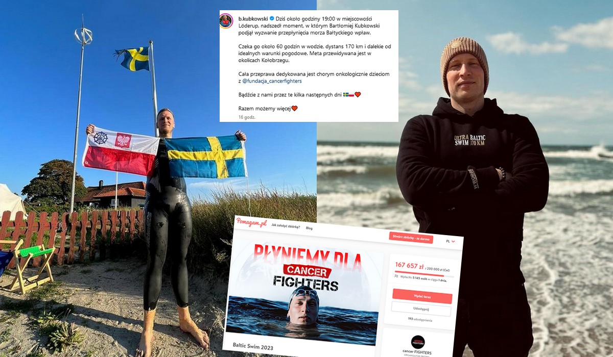 Polak próbuje przepłynąć wpław Bałtyk, żeby wesprzeć zbiórkę na dzieci z nowotworami i idzie mu nieźle