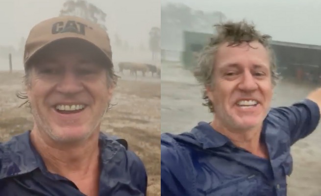 Australia: rolnik cieszy się z deszczu po miesiącach suszy