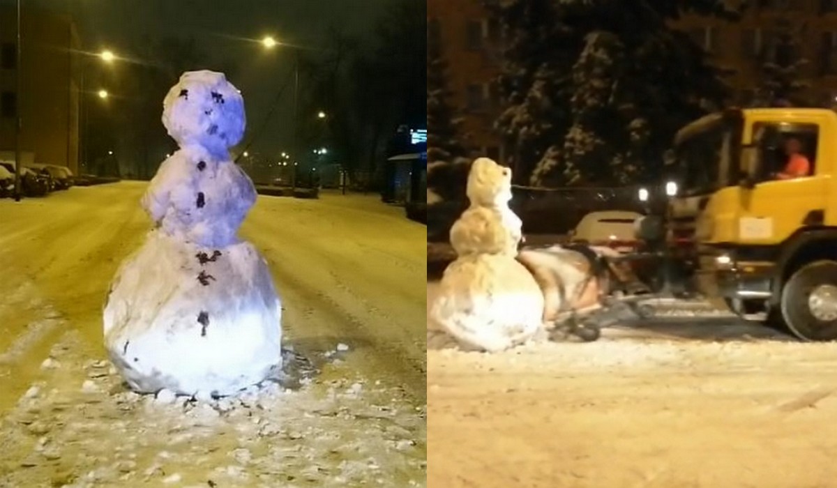 Leszno: policyjna "ekspertyza" wykazała, że bałwan stojący pół dnia na środku drogi jest prawdziwym bałwanem