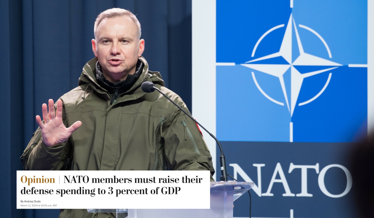 Prezydent Duda z propozycją dla NATO: chce podwyższenia wydatków na obronność do 3% PKB